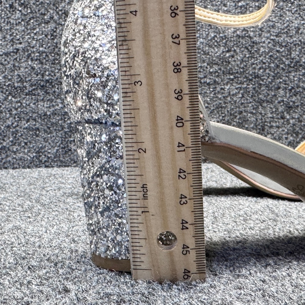 Jewel Badgley Mischka Block Heel Sandal Wmns 10 Silver Glitter Glam Wedding Prom - Picture 7 of 7